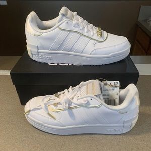 Adidas White & Gold Postmove SE Tennis Sneakers w/ Gold Accents